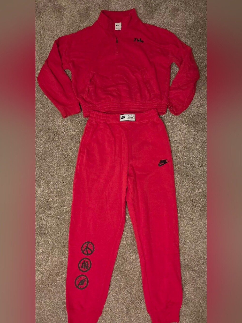 Nike Kids Culture of Basketball Fleece Tracksuit Set Red Quarter-Zip Joggers L